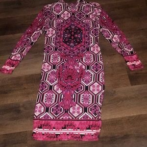 Stretch long sleeve Venus  pink print midi dress!